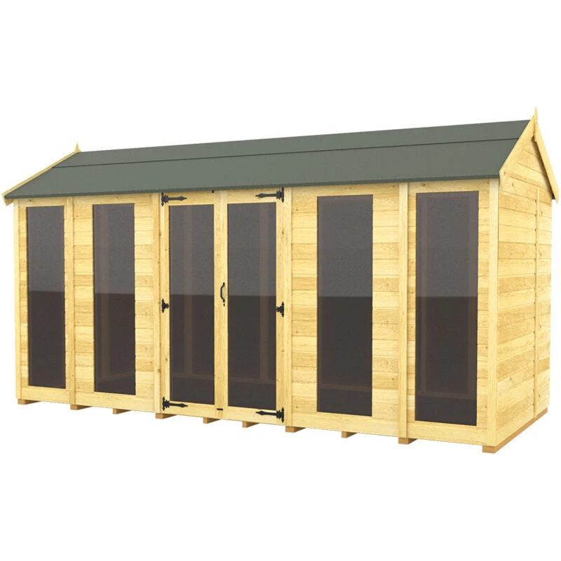 Image of Flat Pack Sheds DIY Sheds 14 x 5 Apex Summer House (Full Height Window), Brown 14X5AFHWSHFF