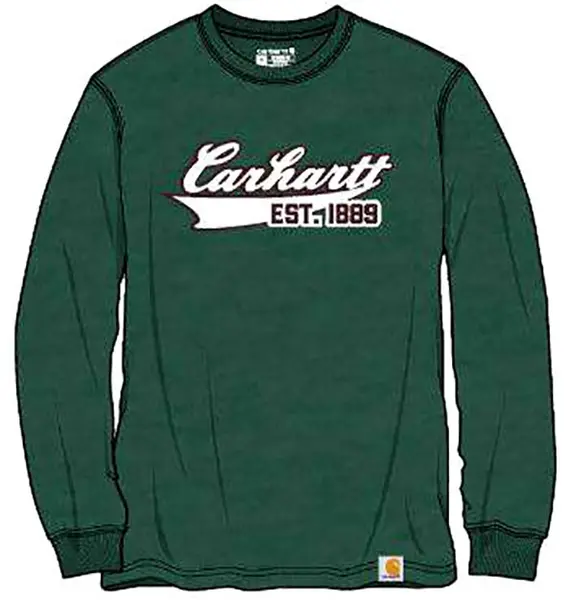 Image of Carhartt Relaxed Fit Script Graphic Long Sleeve Shirt, green, Size S