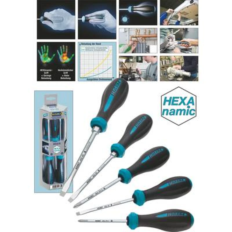 Image of Hazet Hazet HEXAnamic Workshop Screwdriver set 5 Piece Slot, Phillips 802/5