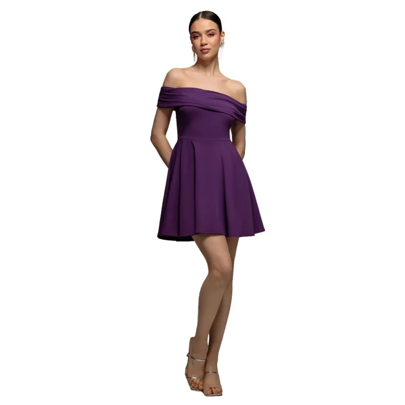 Image of Goddiva Pleated dress For Her Goddiva Bardot Maxi Violet Female 36