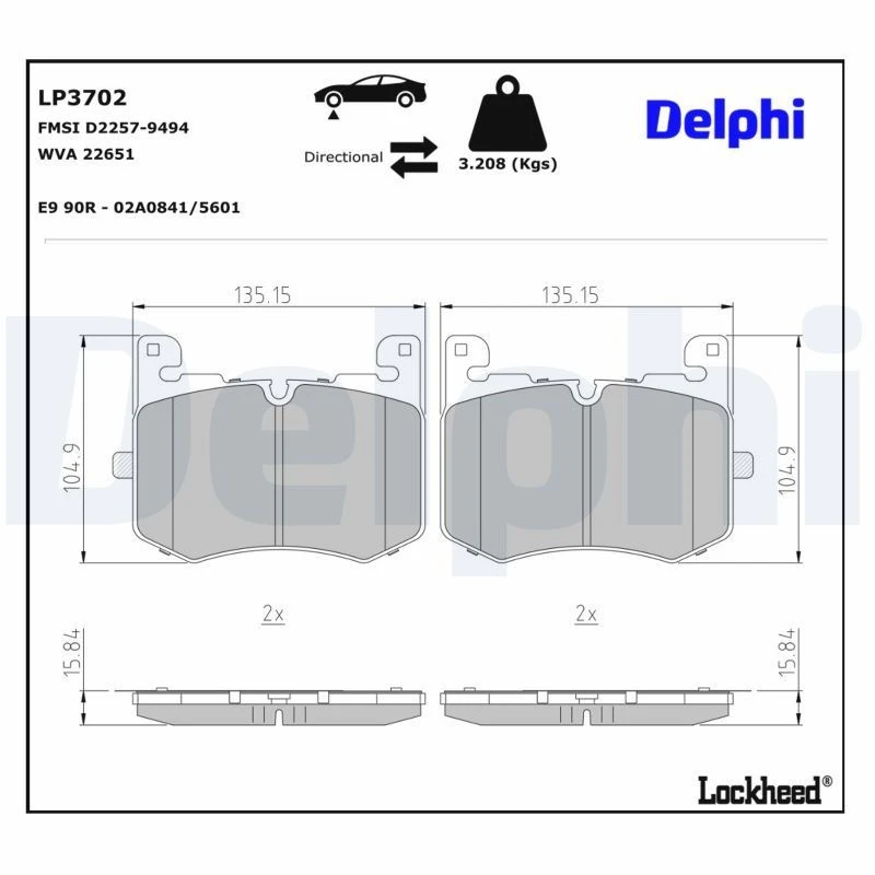 Image of DELPHI Brake pad set DELPHI LP3702