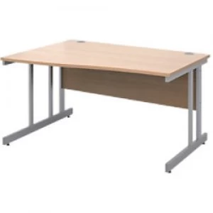 image of Freeform Left Hand Design Wave Desk with Beech Coloured MFC Top and Silver Frame Adjustable Legs Momento 1400 x 990 x 725 mm