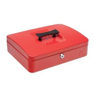 image of 5 Star Facilities Cash Box with 5 compartment Tray Steel Spring Lock 12" W300xD240xH70mm Red