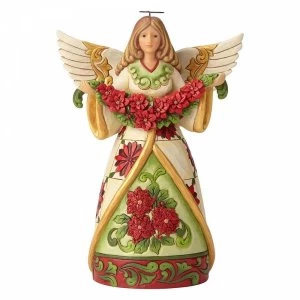 image of Winter Beauty In Bloom - Angel with Poinsettia Garland Figurine