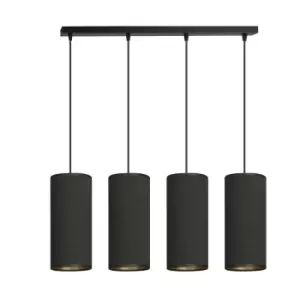 image of Bente Black Bar Pendant Ceiling Light with Black Fabric Shades, 4x E14