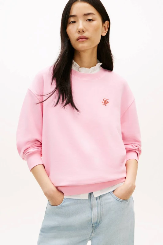 Image of Tommy Hilfiger Womens Th Script Reg Sweatshirt Classic Pink Size: Medium Pink Female M