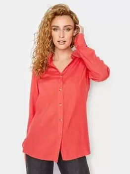 Image of Long Tall Sally Long Sleeve Linen Shirt - Coral, Orange, Size 10, Women