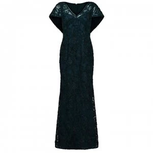 Image of Adrianna Papell Metallic Lace Mermaid Dress - DUSTY EMERALD