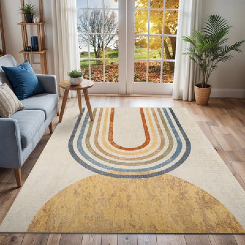 Image of Livabliss Machine Washable Modern Beige Barbara Area Rug 160 X 213cm - Easy Care, Non Shedding, Ideal For Living Room & Bedroom