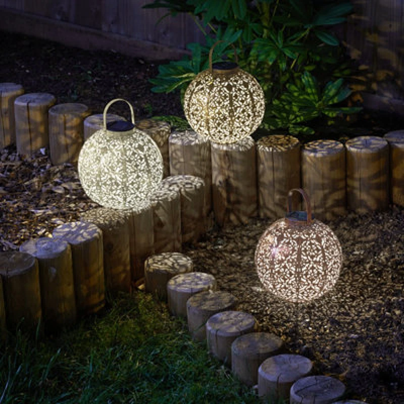 Image of Smart Garden Damasquette Cream Metal Solar-Powered Outdoor LED Lantern