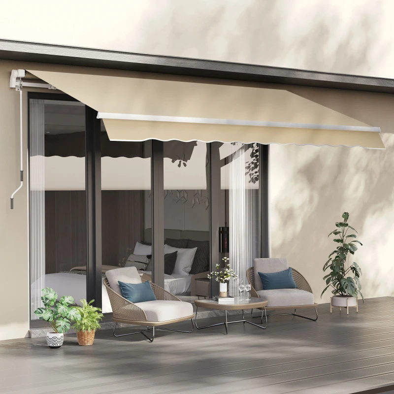 Image of Outsunny Garden Sun Shade Canopy Retractable Awning Beige - Outsunny 5056399121616