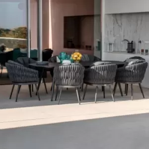 Image of Harbour Lifestyle Palma 8 Seat Oval Dining Set - Wide Rope Weave - Grey