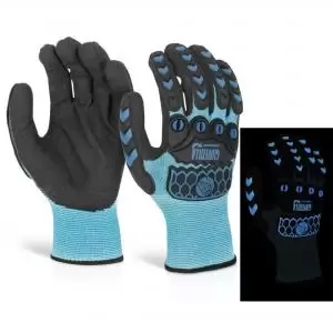 image of Beeswift Glovezilla Glow In The Dark Foam Nitrile Glove Blue L Pair