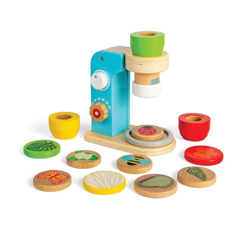 Image of Bigjigs Toys Wooden Microscope With 14 Play Pieces Blue unisex
