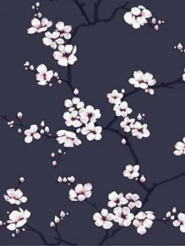 Image of Fresco Apple Blossom Navy Wallpaper