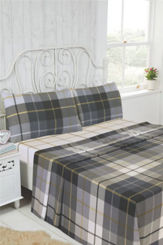 Image of Rapport Home Lomond Brushed Cotton Check Luxury Flannelette Complete Sheet Set in Blue Size: Single Blue Unisex Single