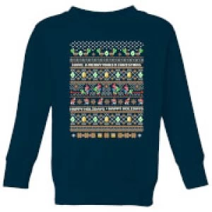 Image of Nintendo Super Mario Yoshi Have A Merry Mario Christmas Kid's Sweatshirt - Navy - 11-12 Years