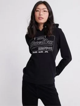 image of Superdry Vintage Logo Outline Entry Hoodie - Black, Size 10, Women