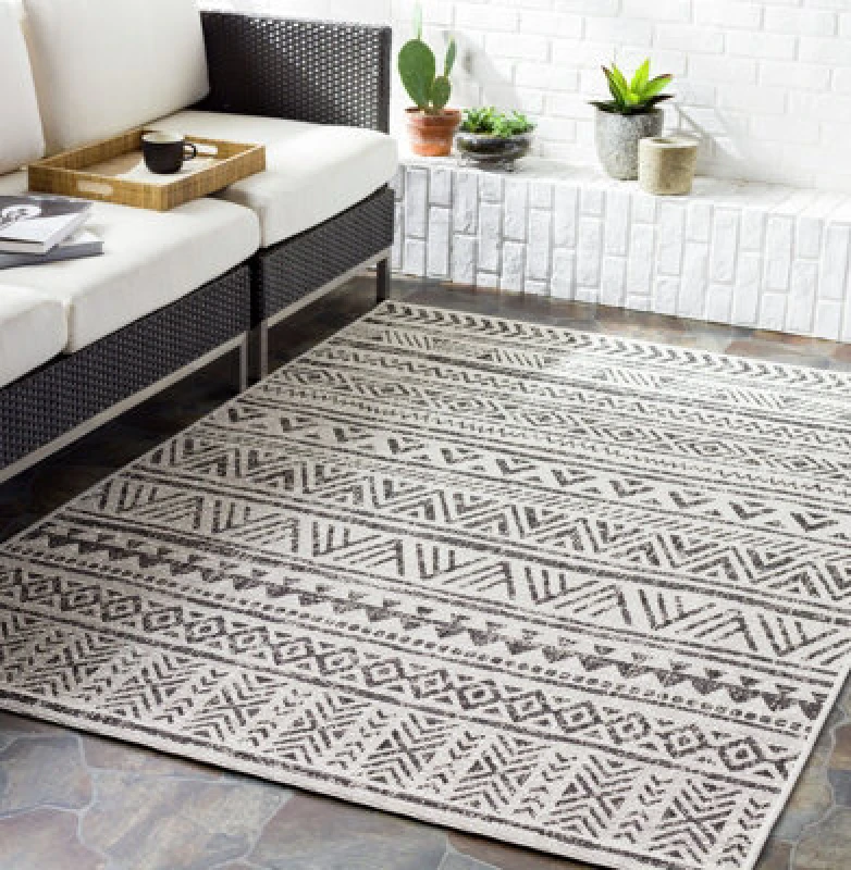 Image of Livabliss In- & Outdoor Geometric Black Titi Area Rug 160 X 230 Cm - Easy To Clean, Perfect For Patio, Balcony, Kitchen Or Dining Room