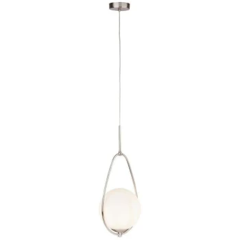 Image of Searchlight Avalon - 1 Light Pendant Satin Silver, Opal ,Glass, E27