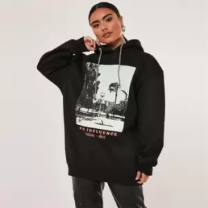 image of Missguided Petite Bad Influence Graphic Hoodie - Black