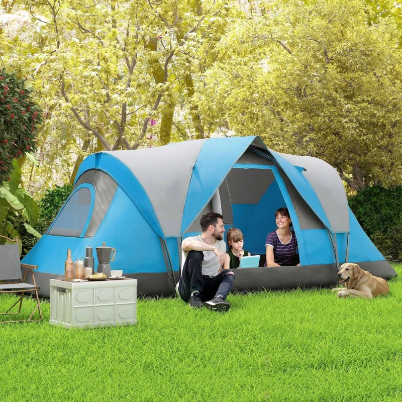 Image of OUTSUNNY 5-6 Man Camping Tent, Water Resistant Hiking Shelter in Light Blue Light Blue Unisex