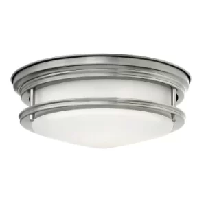 image of Hinkley Hadrian 2 Light Flush Mount Antique Nickel with Opal Glass IP44