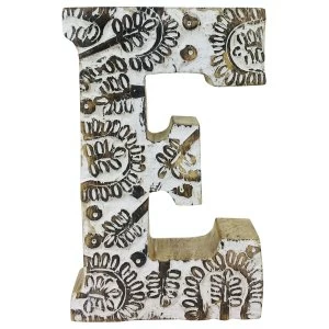 Image of Letter E Hand Carved Wooden White Flower