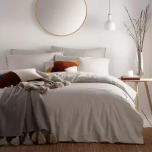 Image of The Linen Yard Claybourne Melange Print 100% Cotton Duvet Cover Set, Natural, Double
