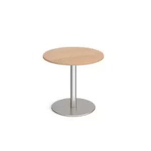 image of Monza circular dining table with flat round brushed steel base 800mm - beech