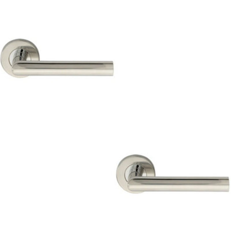 Image of Loops 2x PAIR Straight Mitred Bar Handle on Round Rose Concealed Fix Polished Steel Metallics