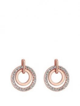 image of Simply Silver 14Ct Rose Gold Plated Sterling Silver Cubic Zirconia Open Drop Earrings