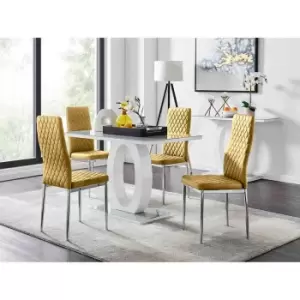 Image of Furniture Box Giovani 4 Grey Dining Table and 4 Mustard Velvet Milan Chairs