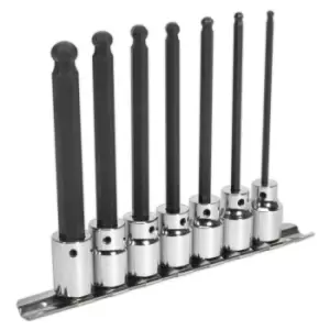 image of Sealey Ball-end Hex Socket Bit Set7 Piece 3/8" Square Drive 110mm Metric