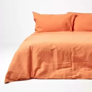 Image of HOMESCAPES Burnt Orange Linen Duvet Cover Set, Single - Orange - Orange