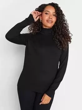 image of M&Co Black Roll Neck Jumper, Black, Size 10-12, Women