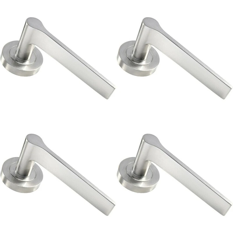 Image of Loops 4x PAIR Straight Rounded Handle on Round Rose Concealed Fix Satin Nickel Metallics
