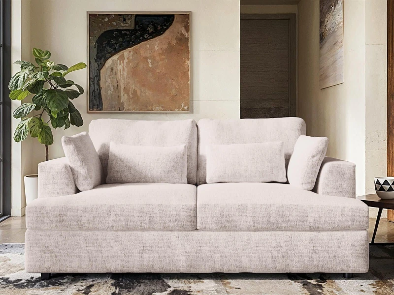 Image of Solace+Co Drew 2 Seater Chenille Sofa - Cream Cream Unisex
