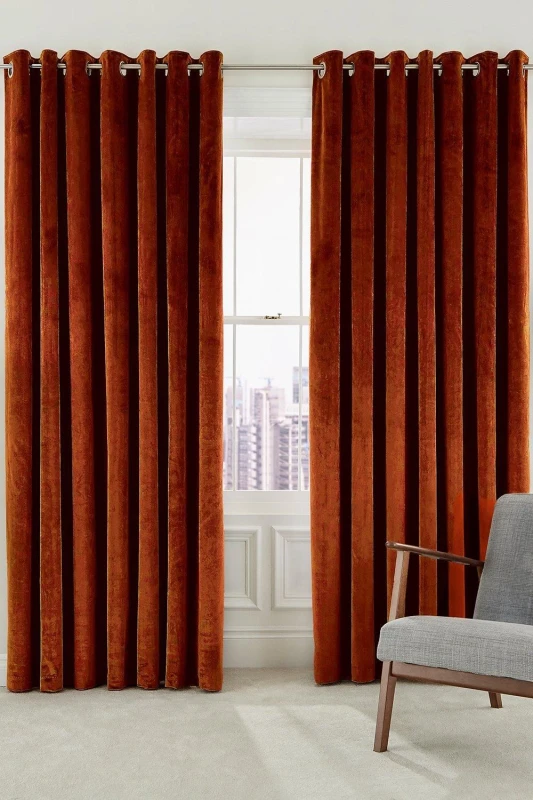 Image of Helena Springfield Helena Springfield 'Escala' Woven Lined Curtains in Copper Size: 167cm width x 183cm drop Copper 167cm width x 183cm drop Unisex