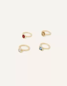 Image of Accessorize Womens Mixed Gem Rings 4 Pack Multi, Size: Large