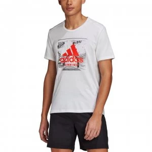 Image of adidas GFX Short Sleeve T Shirt Mens - White/Red