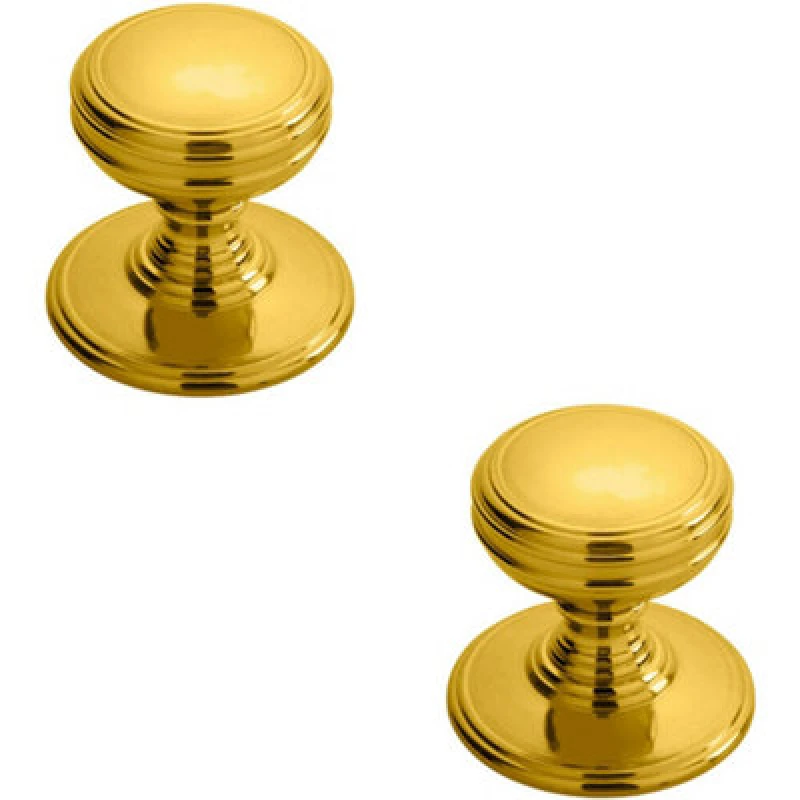 Image of Loops 2x Ringed Tiered Cupboard Door Knob 38mm Diameter Polished Brass Cabinet Handle Metallics unisex