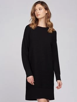 Image of Barbour International Picton Zip Shoulder Rib Knit Dress - Black, Size 12, Women