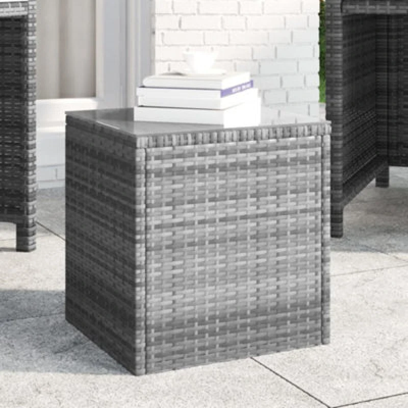 Image of Vidaxl Side Table Grey 40X37X40.5cm Poly Rattan And Tempered Glass Side Tables