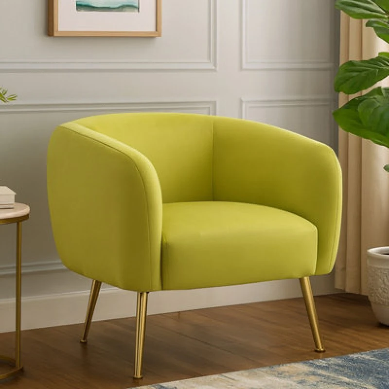 Image of Orsina Olive Velvet Arm Chair, Tufted Velvet Upholstered Accent Chair, Comfortable Armchair For Home, Office