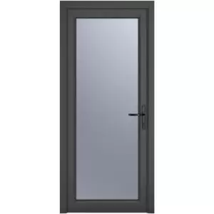Image of Crystal uPVC Single Door Full Glass Left Hand Open In 840mm x 2090mm Obscure Double Glazed Grey/White
