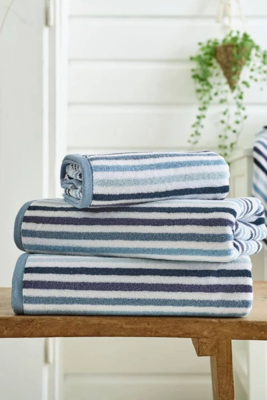 Image of Deyongs Bliss Linear Stripe 550gsm 100% Cotton Bathroom Towels in Blue Size: Bath Sheet Blue Unisex Bath Sheet