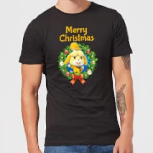 Image of Nintendo Animal Crossing Merry Christmas Wreath Black T-Shirt - L - Black