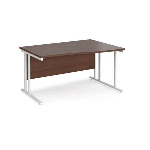 image of Maestro 25 Wave Desk White Frame and Walnut Table Top - Right Hand - 1400mm