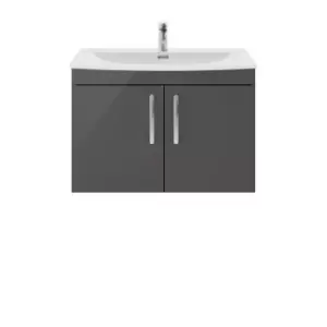 image of Nuie Athena 800 Wall Hung 2-door Vanity & Curved Basin - Gloss Grey